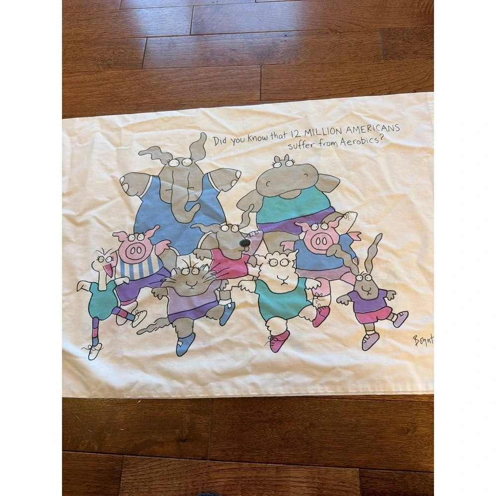 VTG 1990 Sandra Boynton For Martex Pillowcase ~ ANIMALS DOING AEROBICS ~ USA
